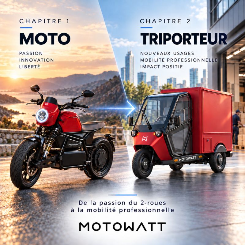 La moto Motowatt et le triporteur, du deux-roues à la mobilité professionnelle